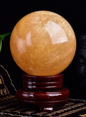 《四方来财》天然黄水晶球领导礼品开业家装饰品办公室摆件客厅