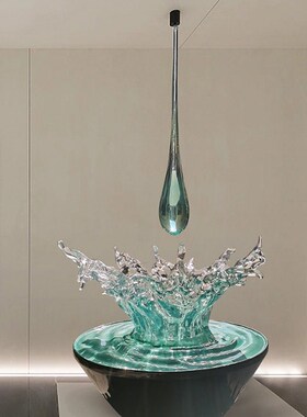 透明树脂水滴浪花雕塑水波纹玻璃钢底座天花板铂晶水晶吊饰摆件