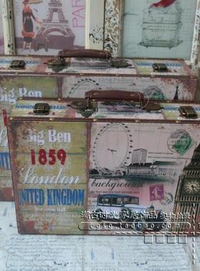 复古老式手提箱木箱子道具箱子仿古皮箱道具做旧装饰品摆件收纳箱