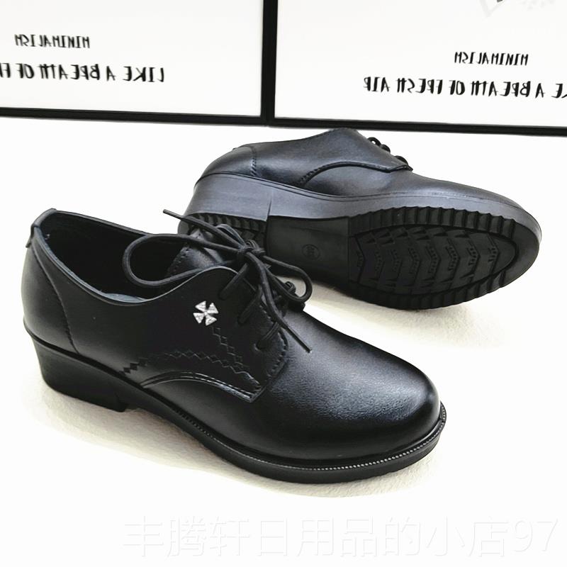 Authentic slope leather shoes with medium thick heel, round toe, soft sole, non-slip mom shoes for middle-aged and elderly women, comfortable heel shoes