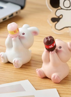 可爱卡通猪摆件创意办公室桌面装饰品日系治愈工位小摆件解压止怒