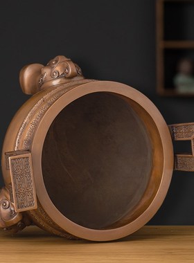 铜德堂 紫铜楚大鼎仿古青铜器桌面中式摆件办公室客厅铜鼎装饰