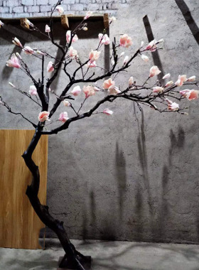 仿真粉色玉兰花树干树枝家居客厅摆件花瓶落地摆设花艺吊顶装饰树