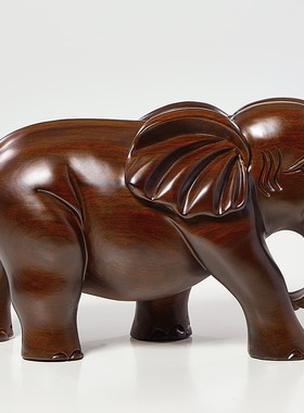 黑檀木雕大象摆件一对木质吸财客厅装饰品红木吸水象乔迁新居礼品
