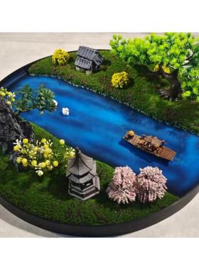 大新式装景观圆中盘酒店餐饰桌圆桌中间转盘摆件山水景观装饰NNW