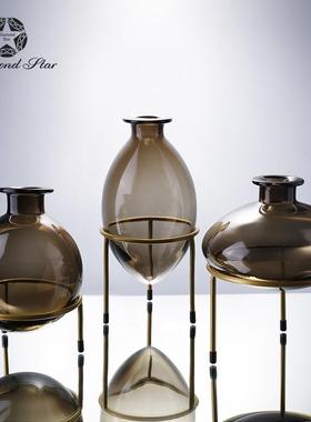 钻石星玻璃花板瓶创意金带属架客厅餐样YNJ间插花家居软装桌摆件