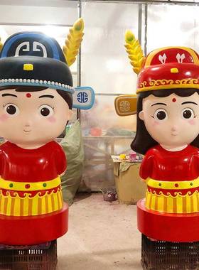 卡通郎新新道娘雕塑大型玻璃人物摆件中式古风婚钢庆SPQ拍摄具装