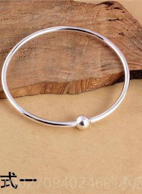 高档足银999纯银手镯女闭口可以穿西简约时尚网空心计手东环小众