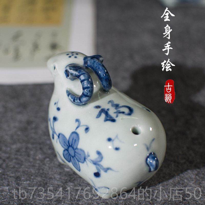 正品陶瓷手绘书青花砚滴仿古文房加水滴画壶创意动物羊墨滴国砚台,淘宝优惠券,粉丝福利购,淘宝优惠卷