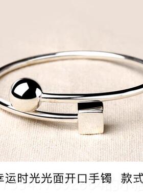 正品银典工坊9手99银镯纯银女竹节开口银镯送小首众个性饰送女友
