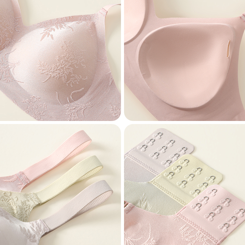 都市丽人新款中式提花文胸聚拢无钢圈舒适无痕裸感亲肤内衣-A1