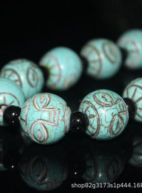 直播热销仿清朝仿古老珠子有19化绿松石圆珠人脸珠珠串收古藏玩杂