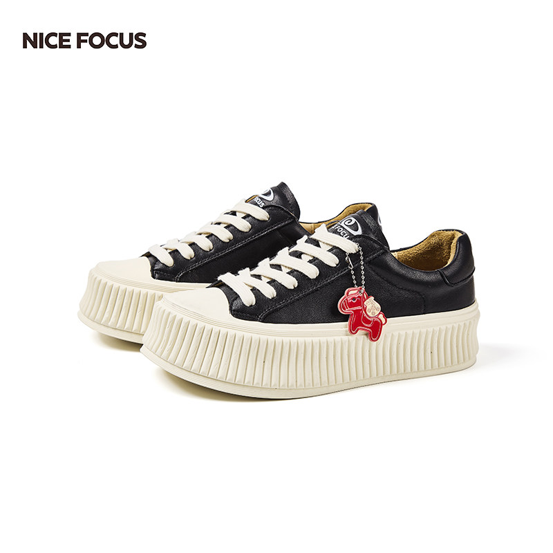nicefocus真皮松糕鞋女增高板鞋