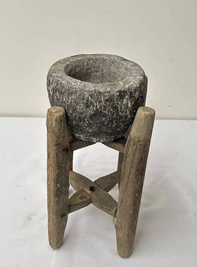 民俗怀件旧老物庭院民石头小石臼小花盆花架杂项宿院装饰FS737441