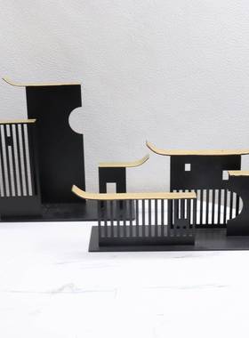 新中式意物合金摆件家EEZ饰居客厅书房办公桌博古架创装品置架摆