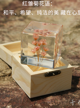 蒲公英标本玫瑰永生花雏菊植物立方体水晶摆件树脂车载家居镇纸