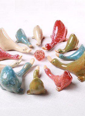 现代家居特色 陶瓷工艺品 小清新简约客厅展厅摆件花园造景隔板鸭