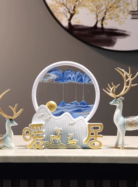 招财鹿流沙画桌面摆件客厅高档家居电视玄关酒柜沙漏装饰新居礼品
