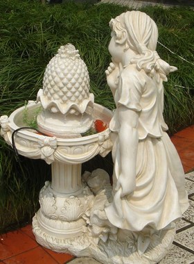 欧式时尚家居客厅庭院创意装饰品摆件工艺品男孩女孩流水喷泉摆设