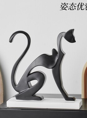 2025新款黑色线条猫摆件 现代简约客厅书房高级感艺术装饰