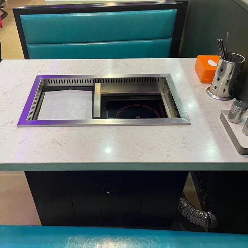 大理石无烟净化烧烤涮一体桌自助餐厅桌椅商用电磁炉一体火锅桌子,淘宝优惠券,粉丝福利购,淘宝优惠卷