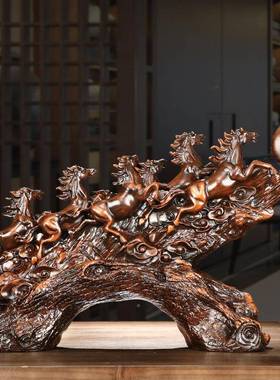 摆马件树脂八工老艺品招财八骏马骏雄风风水GND办公室板桌桌面装