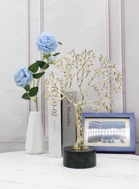 新中式擎1天树别墅饰样板办公室入工户玄关桌面房艺装品客厅摆件