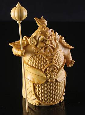 黄杨木雕门神哼哈二将摆件