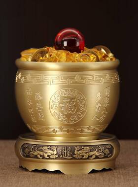 纯黄铜聚宝缸缸招对财米百缸八宝联GMC缸办公室客厅福创意纪念品