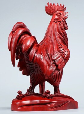 红花梨木雕金鸡摆件实木制十二生肖大公鸡工艺品纯木质雄鸡装饰品