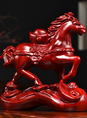 红花梨木雕马上有钱摆件实木质马到成功家居客厅办公桌面装饰礼品
