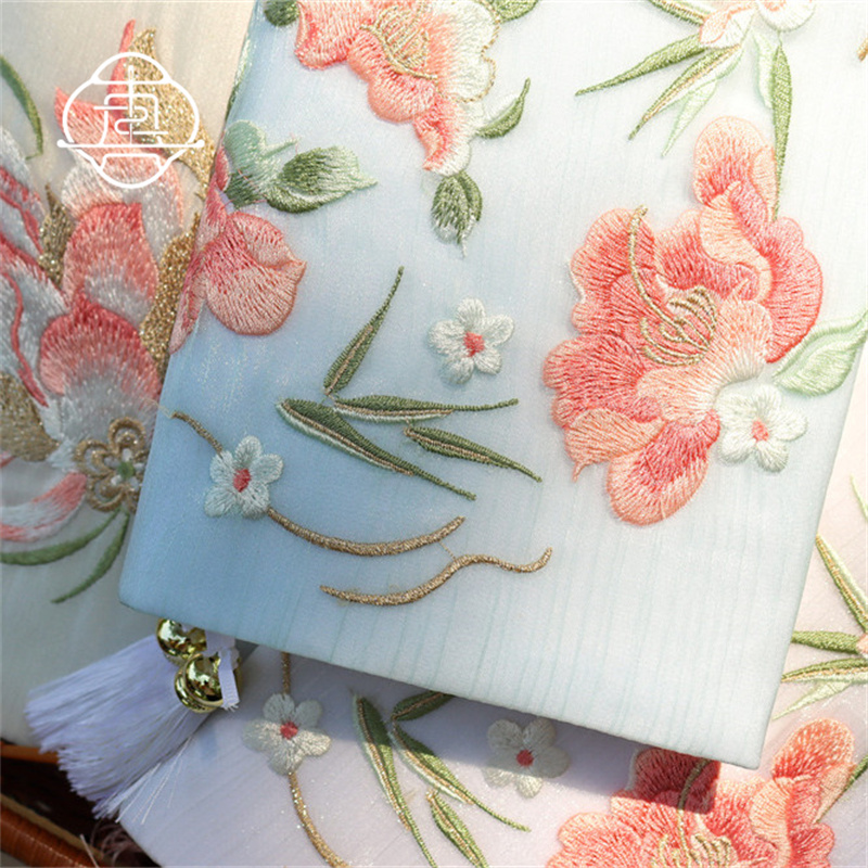 真我 芍药荷花 中式刺绣手工布书衣套装A5A6手账本记事本封套文创 - 图0