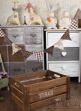 韩式复古婚纱做旧咖啡色木框收纳木盒摆件橱窗陈列花盒拍照道具