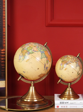 印度进口手工实木黄铜地球仪摆件书房装饰品欧式工艺品摆设送礼