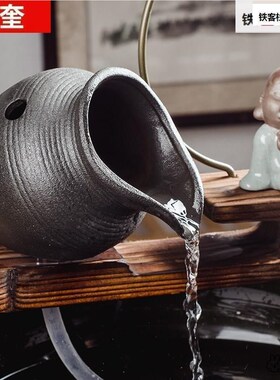 中式瓷鱼循环小号缸自制喷泉出水口装饰摆件流水器配件陶假山陶罐