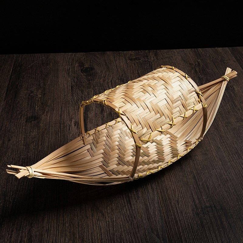 酒店菜篮手工竹编船形提篮船型特色菜盘工艺果盘时尚果篮竹制品,淘宝优惠券,粉丝福利购,淘宝优惠卷