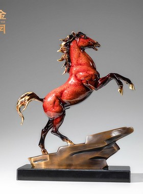 《马到成功》铜金岁月大漆全黄铜马摆件工艺品铜器办公室桌面装饰