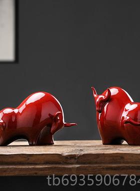 正品红色设牛摆件装饰品吉祥物牛年礼品摆肖创意陶瓷家居客厅招生
