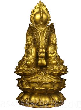 正品黄佛铜佛婆娑三圣摆件释王迦牟尼地藏观音菩萨家用客厅供奉铜