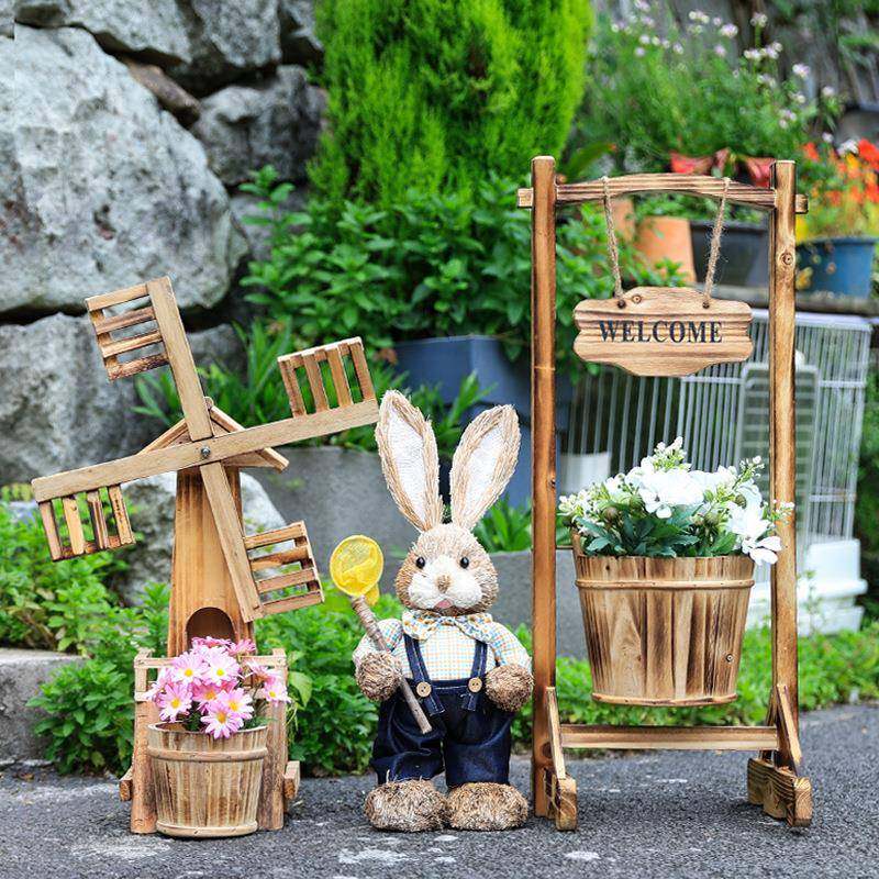 实木花架户外庭院摆件创意幼儿园植物角民宿阳台花桶场景布置摆设,淘宝优惠券,粉丝福利购,淘宝优惠卷