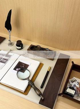 现代简约样板间书房书桌文具笔记本墨水印章装饰品摆件组合