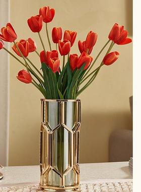 欧式美式装饰品简约现代干花插花迷宫五金玻璃水培花瓶餐桌摆件