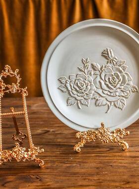 古典做旧盘盘架子支架展示架复a-455浮雕装饰摆轻奢件相框支架画