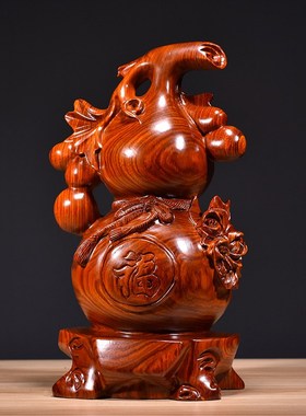 花梨实木质雕刻葫芦摆件大号红木家居客厅电视柜装饰工艺品