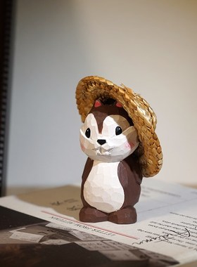花栗鼠手工木雕小摆件可爱卡通动物办公书桌面摆放工位装饰品萌物