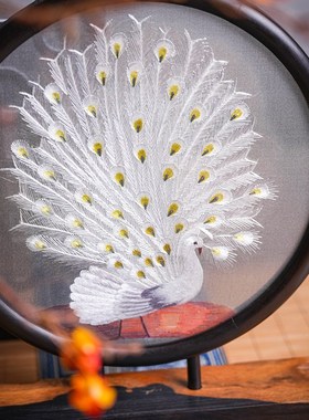 聚元祥孔雀双面绣摆件王新元广绣纯手工刺绣特色工艺品送礼定制