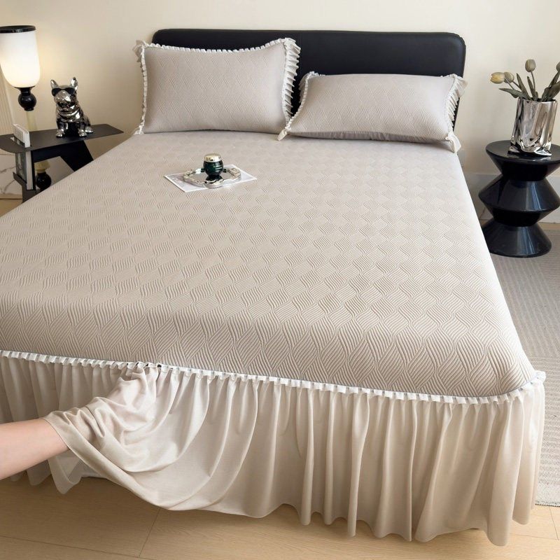 夏季凉感冰豆豆冰丝凉席床裙款三件套公主风床罩软席子带裙边床单,淘宝优惠券,粉丝福利购,淘宝优惠卷