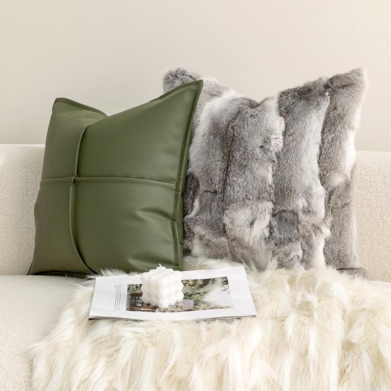 Modern simple blue-gray rabbit-haired pillow sofa living room pillow case bedroom bay window cushion light luxury model room bag