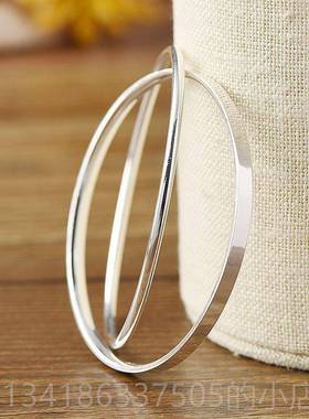 正品99手9纯银手镯日韩款女尚简约镯气质双环饰足银光时面送女友