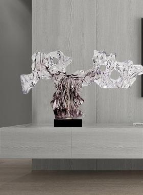 现铂代石轻奢太湖8375雕塑板样房办公室酒店玄关透明树脂晶抽象摆